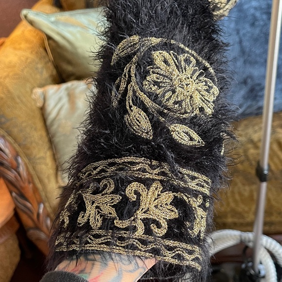 Free People Black Teddy Jacket with Gold Embroidery - Picture 6 of 8